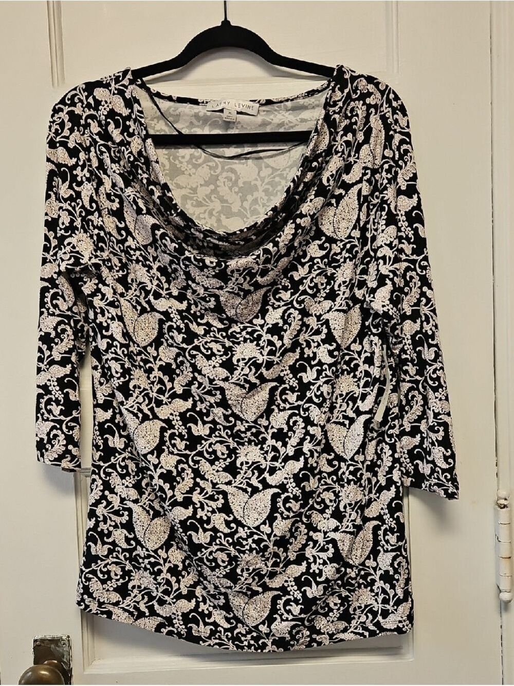 Larry Levine Black and White Cowl Neck 3/4 Sleeve Top XL - Picture 1 of 9